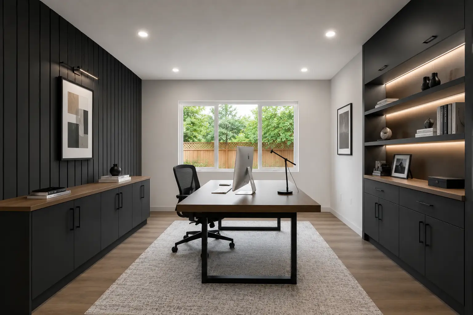 Modern home office illustrating a garage office conversion